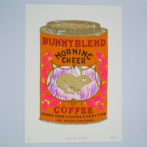 Bunny blend coffee tin screen print - Morning Cheerful