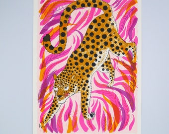 Leopard screen print  - Kitty with Claws