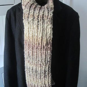 Rustic look scarf in neutral colors extra thick and warm neckwear fits teen-adult warm winter accessory in vintage designer yarn OOAK gift