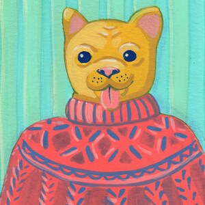 Dog in Fancy Sweater fine art gouache print