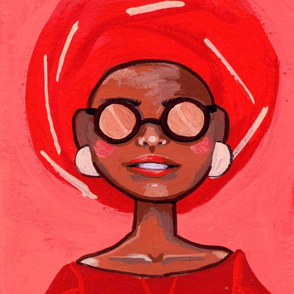 Lady in Red tirage en édition limitée de Gouache