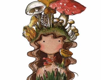 Woodland Mushroom hair bee print