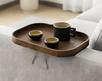 Wooden Sofa Arm Tray Table | Couch Armrest Organizer, Space Saving Shelf