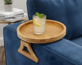 Bamboo Sofa Arm Tray Table: Couch Armrest Shelf for Drinks, Snacks, Remotes