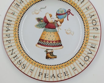 Assiette à salade 21 cm (8,25 po) Debbie Mumm « Joie au monde » Angel Dove World Peace, 2000