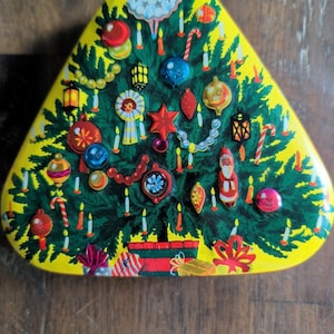 Vintage Horner British Toffee Tin Triangular Embossed Christmas Tree Angel Litho