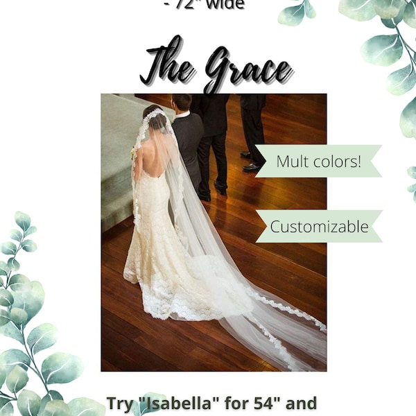 The Grace - Mantilla style veil, fully laced, **72 in. wide** white to ivory, one tier with comb