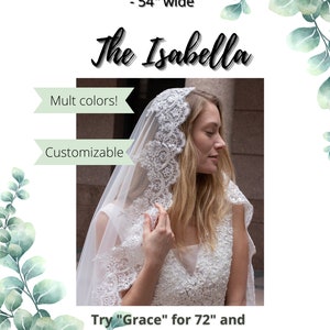 The Isabella - Mantilla style veil, fully laced, **54 in. wide** white to ivory, one tier with comb