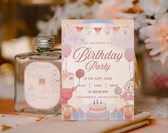 Editable Dreamy Soft Pastel Girl Birthday Party Invitation Template