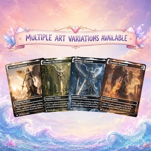 May include: Four rectangular trading cards titled Akroma's Memorial, each featuring a different artistic depiction of a winged statue holding a sword. Above the cards, a decorative banner displays the text Multiple Art Variations Available.