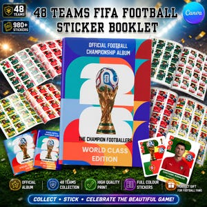 WM 2026 Sticker zum Ausdrucken | Album (PDF) + 900 Fußballsticker | Alle 48 Teams | Sofort-Download: FIFA WM 2026 Fußballkarten