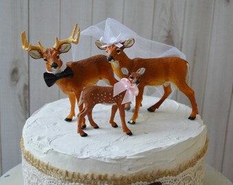 Buck doe and fawn wedding cake topper-family wedding cake topper-custom deer-deer hunting-wedding cake topper-fall wedding-rustic-western