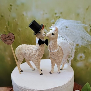 Alpaca-wedding cake topper-llama-bride-groom-animal cake topper-llama cake topper-alpaca cake topper-college masott-zoo weddings-farm-barn