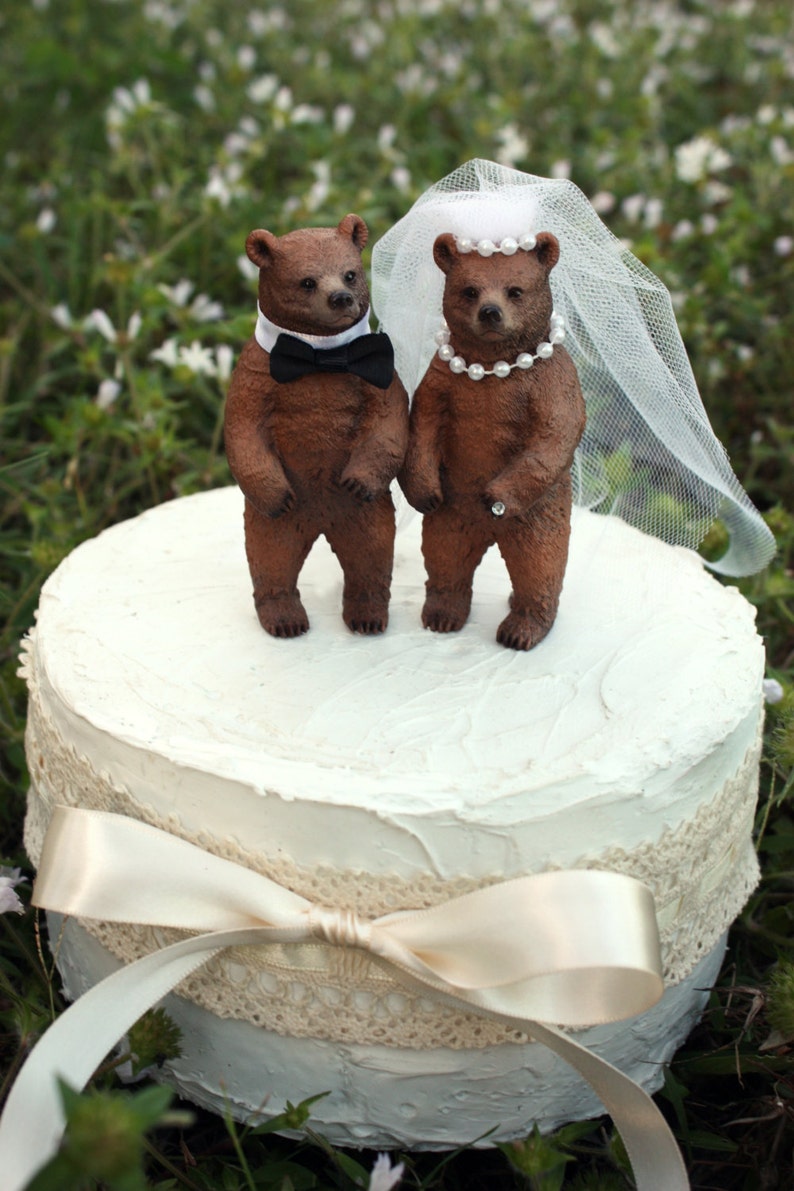 Bear wedding cake topper-bear lover-rustic wedding-bear hunter-fall-brown bear-wedding cake topper-hunting wedding-rustic wedding image 2