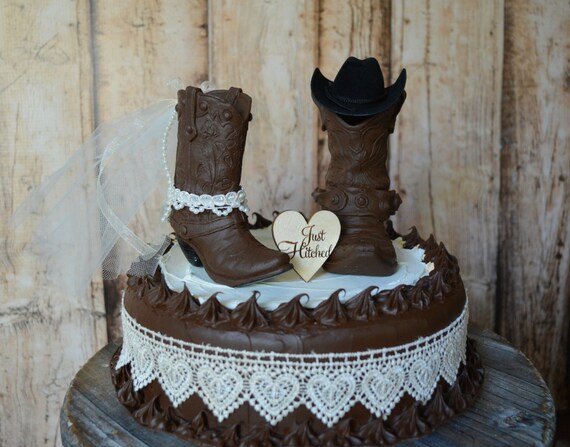 Cowboy Boot Wedding Cake Topper Just Hitched Sign Country Barn Etsy