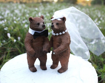 Weddings-bears-bear-wedding-cake topper-bear hunting-groom-rustic-woodland-forest-brown bear-black bear-bride and groom-Mr.and Mrs.