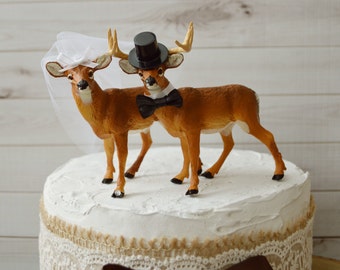 Rustic deer wedding cake toppers buck and doe country themed wedding decor animal cake toppers deer hunter groom groom's cake hunting topper