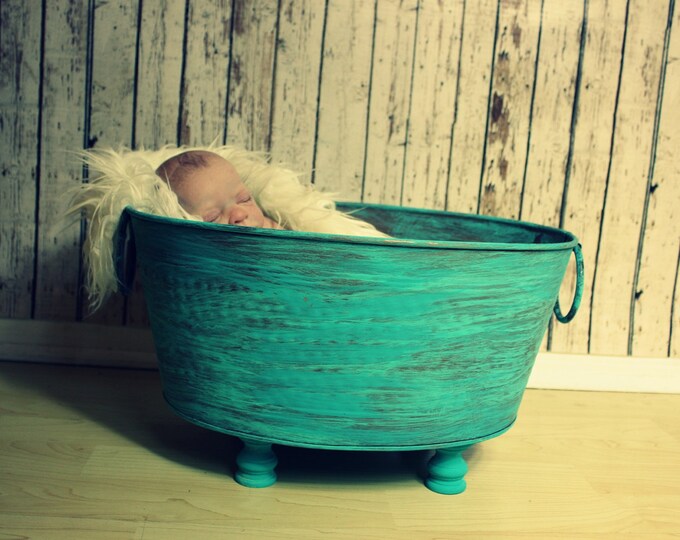 Wash Tubtin Wash Tubturquiose Tin Wash Tubnewborn Photo Etsy