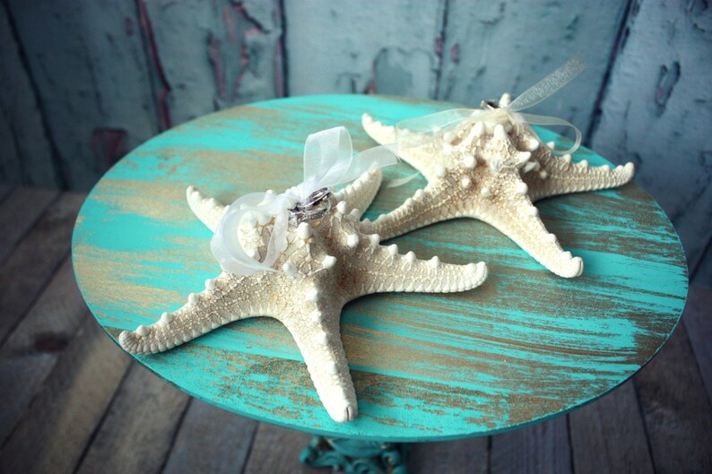 Beach-ring holder-ring bearer-starfish-destination wedding-wedding-bride-nautical-ring pillow-ring box-sea shell-groom-weddings-cake topper image 1