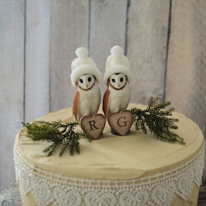 Barn owl wedding cake topper bride groom personalized animal fall winter barn wedding country rustic decorations owl lover initial sign