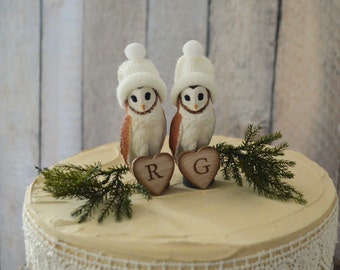 Barn owl wedding cake topper bride groom personalized animal fall winter barn wedding country rustic decorations owl lover initial sign