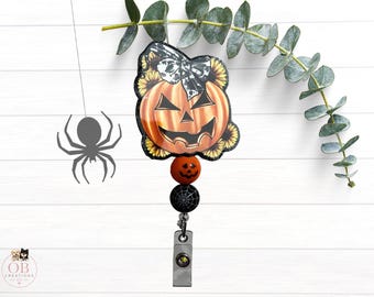 Portabadge a forma di zucca, Portabadge autunnale per infermiere, Portabadge di Halloween, Portabadge a forma di girasole e zucca, Portabadge a forma di zucca di Halloween, Regalo per infermiere