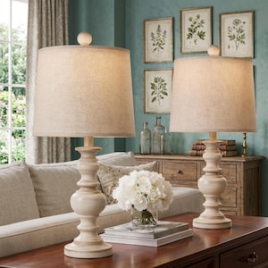 Set of 2 Rustic Farmhouse Table Lamps – Vintage Linen Nightstand Lamps