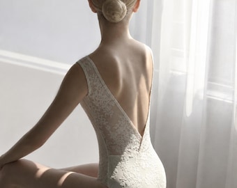 Deep V Back Ballet Leotard for Women, Floral Flocked Dance Bodysuit, Elegant Open Back Leotard, Adult Ballet Contemporary Dancewear
