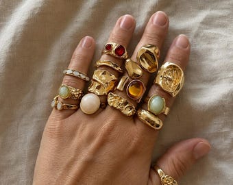 Set gouden damesringen, robuuste stapelbare ringen, vintage boho ringen, kleurrijke stenen, trendy sieraden, cadeau voor vrouwen