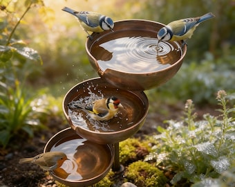 Tiered Metal Bird Bath Garden Stake: Rustic Farmhouse Pollinator Water Station Outdoor Yard Art