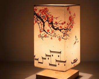 Lámpara de mesa con diseño de flor de cerezo / Lámpara de escritorio de madera estilo japonés / Regalo de decoración floral vintage para dormitorio
