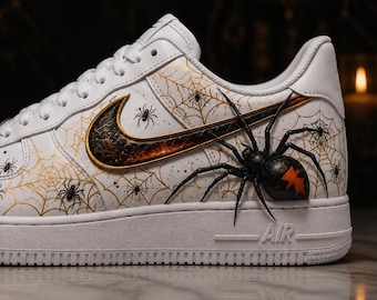 Custom Hand Painted Sneakers, Halloween Web Spider Design,Custom Air Force 1 Style, Halloween Gift, Personalized Gift for Her, Birthday Gift