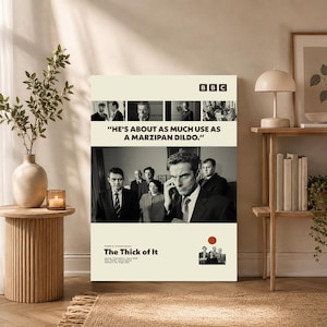 The Thick of It Poster, BBC TV Show Print, British Comedy Wall Art, Minimalist Black White Decor, Vintage Television Gift