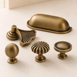 Boutons et poignées de tiroir en laiton antique, quincaillerie pour meubles vintage