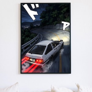 Initial D JDM Poster, Japanische Drift-Racing-Wandkunst, AE86 Tuner-Auto-Druck, Touge-Garage-Dekor, Anime-Auto-Kunstwerk