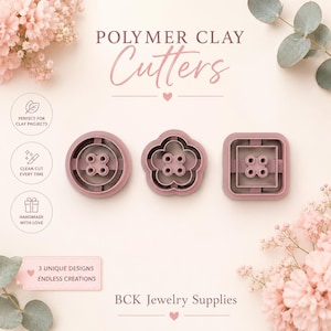 Set of 3 Sewing Button Stud Polymer Clay Cutter, Sewing Earring Cutter, Clay Earrings Tool, Seamstress Gift, Jewelry Making Supplies