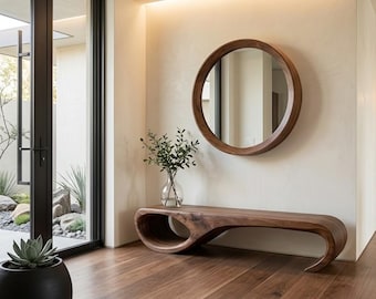 Modern Sculptural Wood Bench, Handmade Solid Wood Entryway Bench, Minimalist Hallway Seating, Living Room Accent Furniture