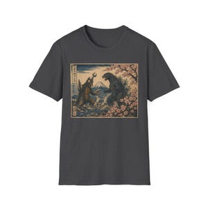 Godzilla vs Megalon Ukiyo-e T-Shirt | Japanese Monster Art, Sakura Scene, Cherry Blossoms