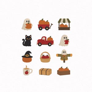 Spooky Harvest Market Embroidery Bundle, Instant Download, Pumpkin Patch Mini Machine Embroidery Designs, Ghost Fall Icons, PES DST