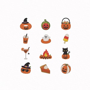 Sommarbroderipaket, set med 12 mini-maskinbroderidesigner, Halloween-sommarikoner, PES DST direktnedladdning