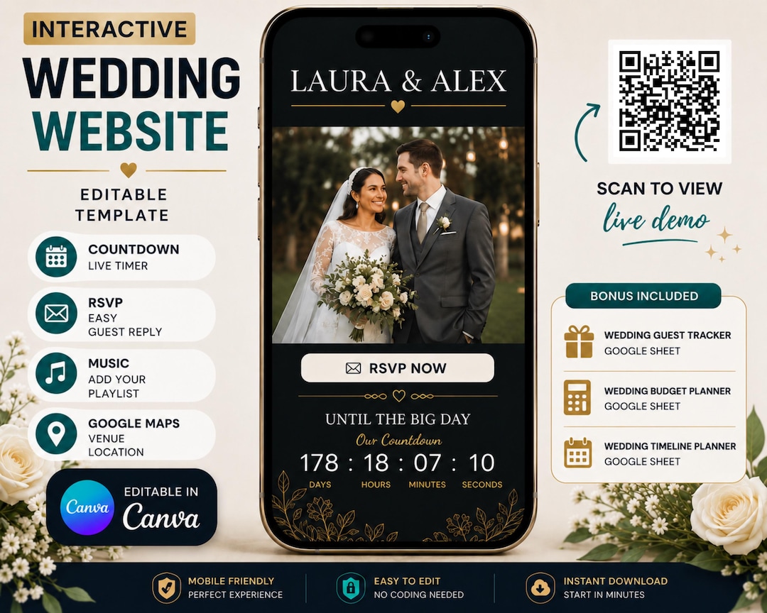 Interactive Wedding Invitation Website With RSVP, Music, Countdown, QR ...