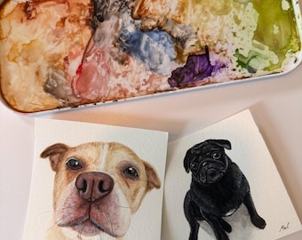 Custom Watercolor Pet Portrait | Hand-Painted Pet Memorial Art (Dog Cat)