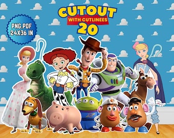 Uitgesneden figuren van Toy Story-personages, levensgrote fotorekwisieten, verjaardagsfeestdecoratie (digitale download)