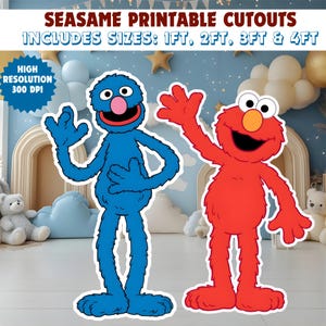 Elmo Grover Life-Size Cutouts | Sesame Birthday Party Decor (Digital Download).
