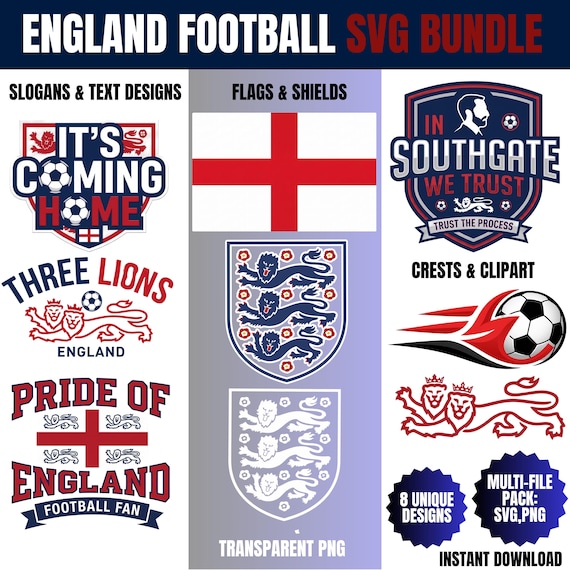 England Football SVG Bundle: Three Lions, It's Coming Home, Crests (DigitalDownload)