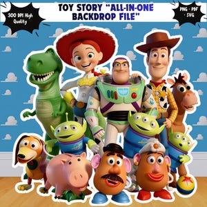 Toy Story Group Character Backdrop, All-in-One Party Decor (PNG SVG PDF)