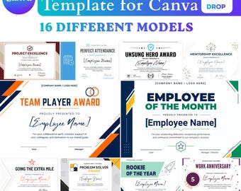 Editable Certificate Template Canva | 16 Printable Employee Recognition Awards, Staff Appreciation Certificate