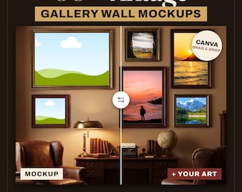 50+ Vintage Wall Mockups for Canva, Retro Frame Mockup Bundle, Drag and Drop