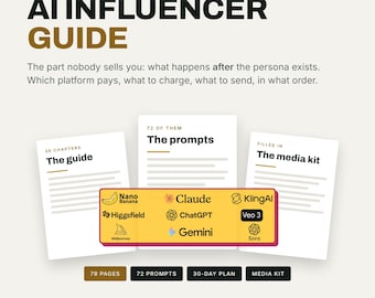 AI Influencer Guide, AI Prompts, Faceless Income System, Scripts for Image and Videos