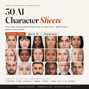 AI Character Sheets, 30 Reference Prompts for Creating Influencers, Nano Banana, Higgsfield, ChatGPT, Claude